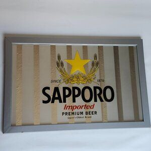 RETRO SAPPORO BEER BAR MIRROR Large Gold Star Japan's Oldest Beer